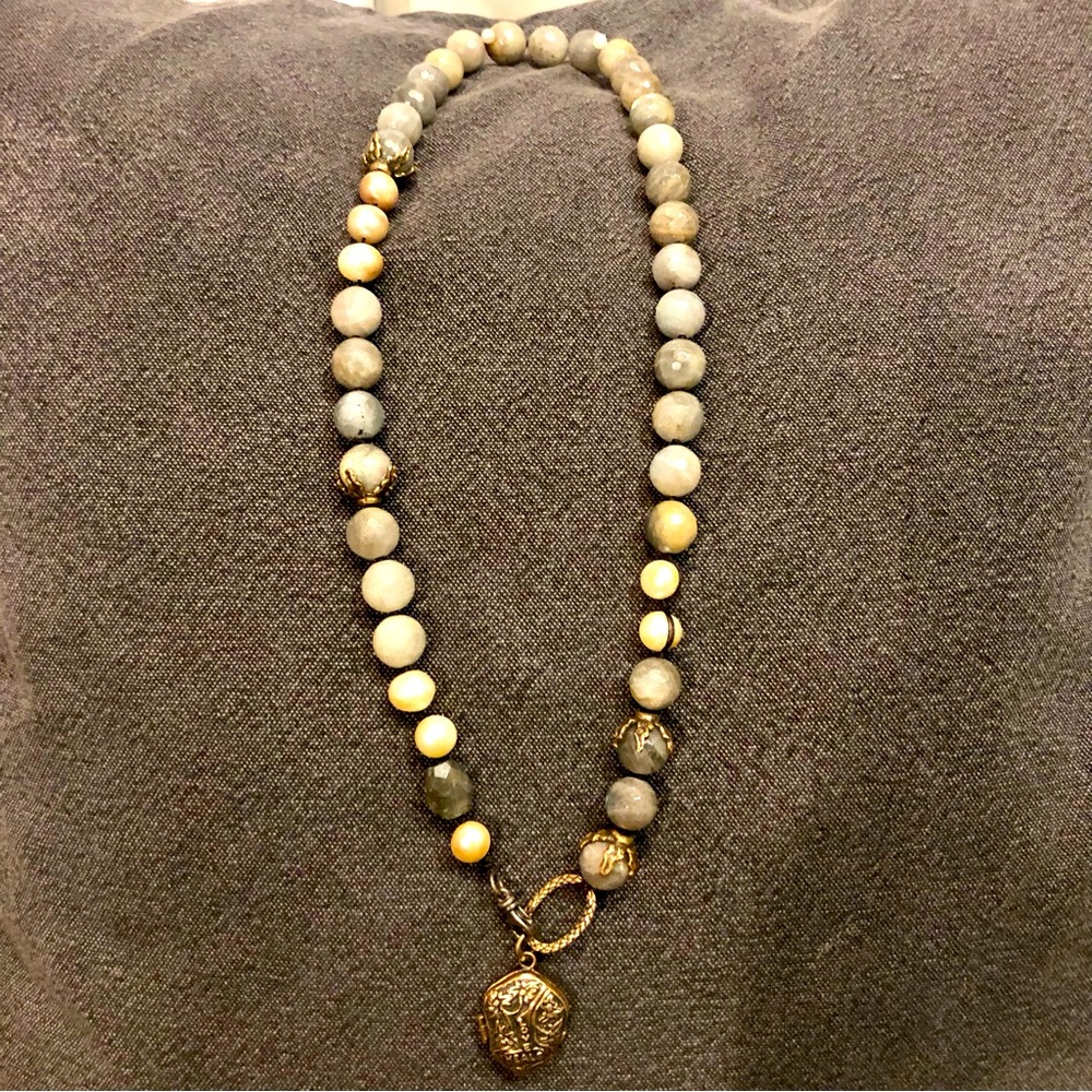 Love Heals Labradorite & Pearl Locket Mala Necklace
